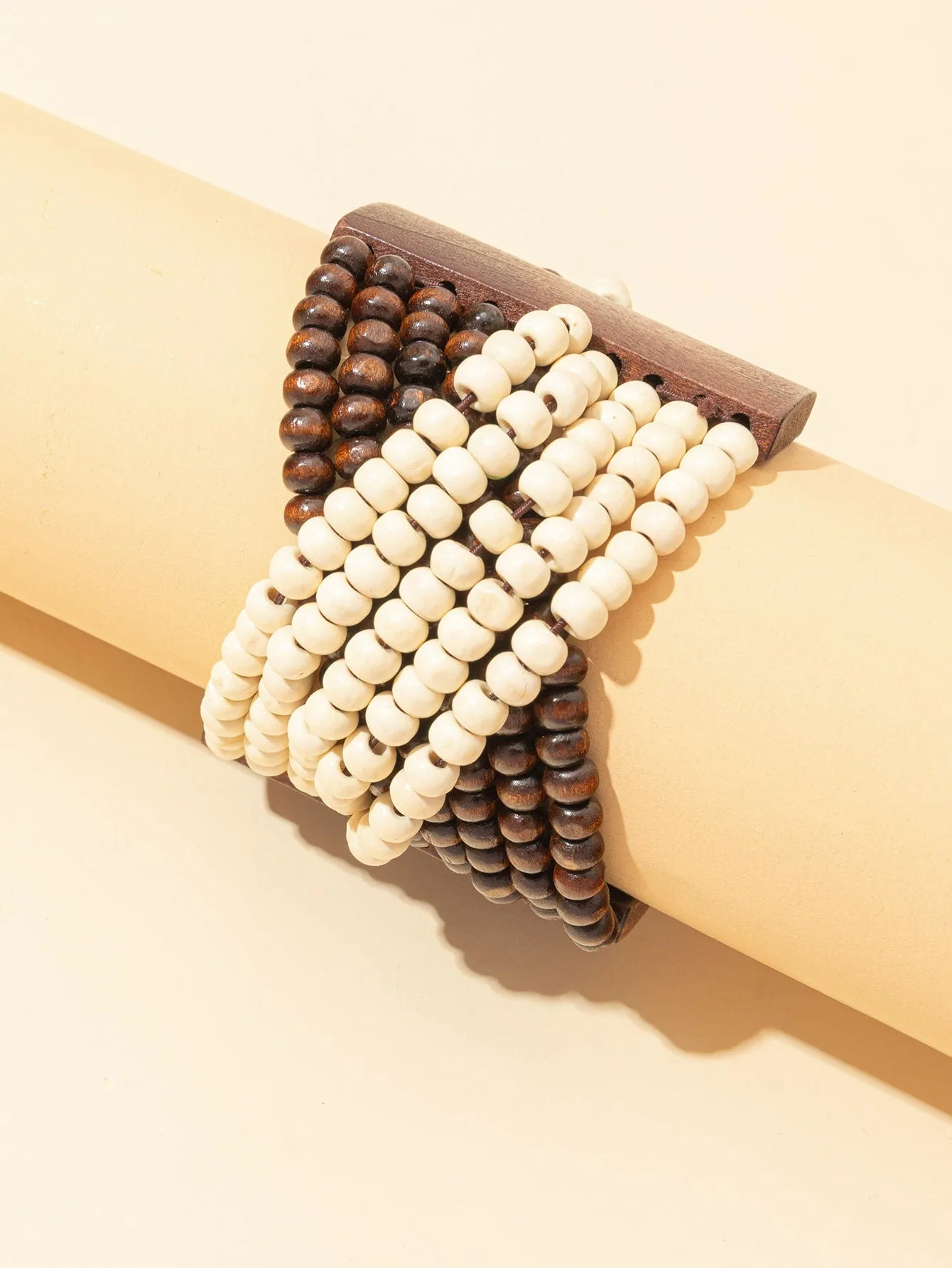 Dark and Light Wooden Bead Decor Bracelet Women Bracelet Stackable Bracelet