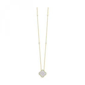 Delicate Yellow Gold Diamond Clover Pendant with Bezel Set Accents, 0.37 cttw