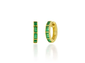 Details by CoatTails Emerald Baguette Huggie in Yellow Gold