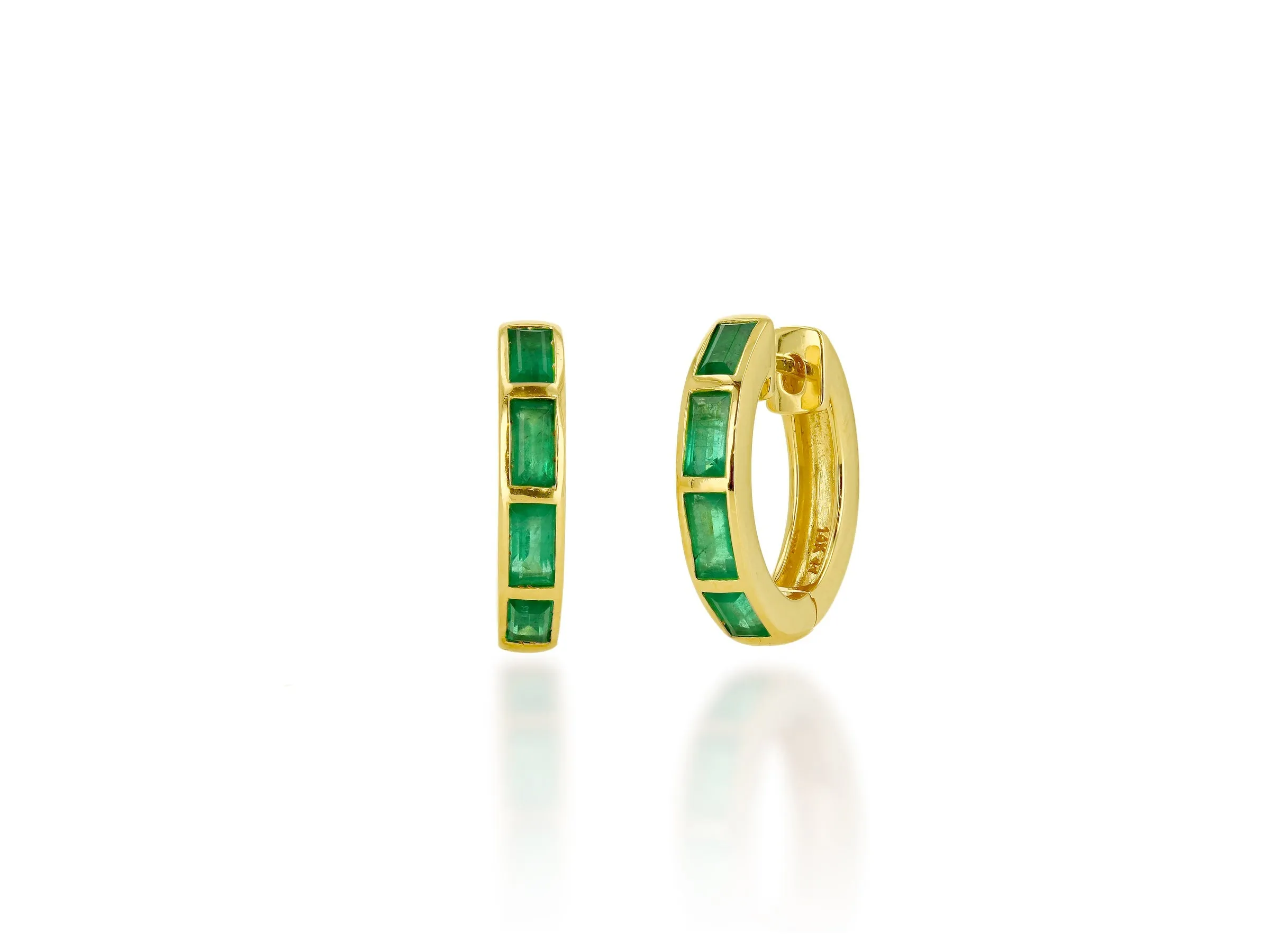 Details by CoatTails Emerald Baguette Huggie in Yellow Gold