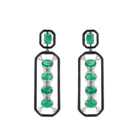 Djed Pillar Emerald & Onyx Earrings