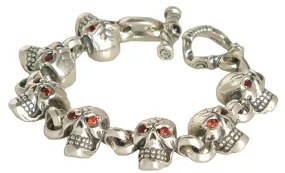 DOUBLE CROSS by Travis Walker - "SIDE BY SIDE SKULL" Bracelet with Garnet Eyes