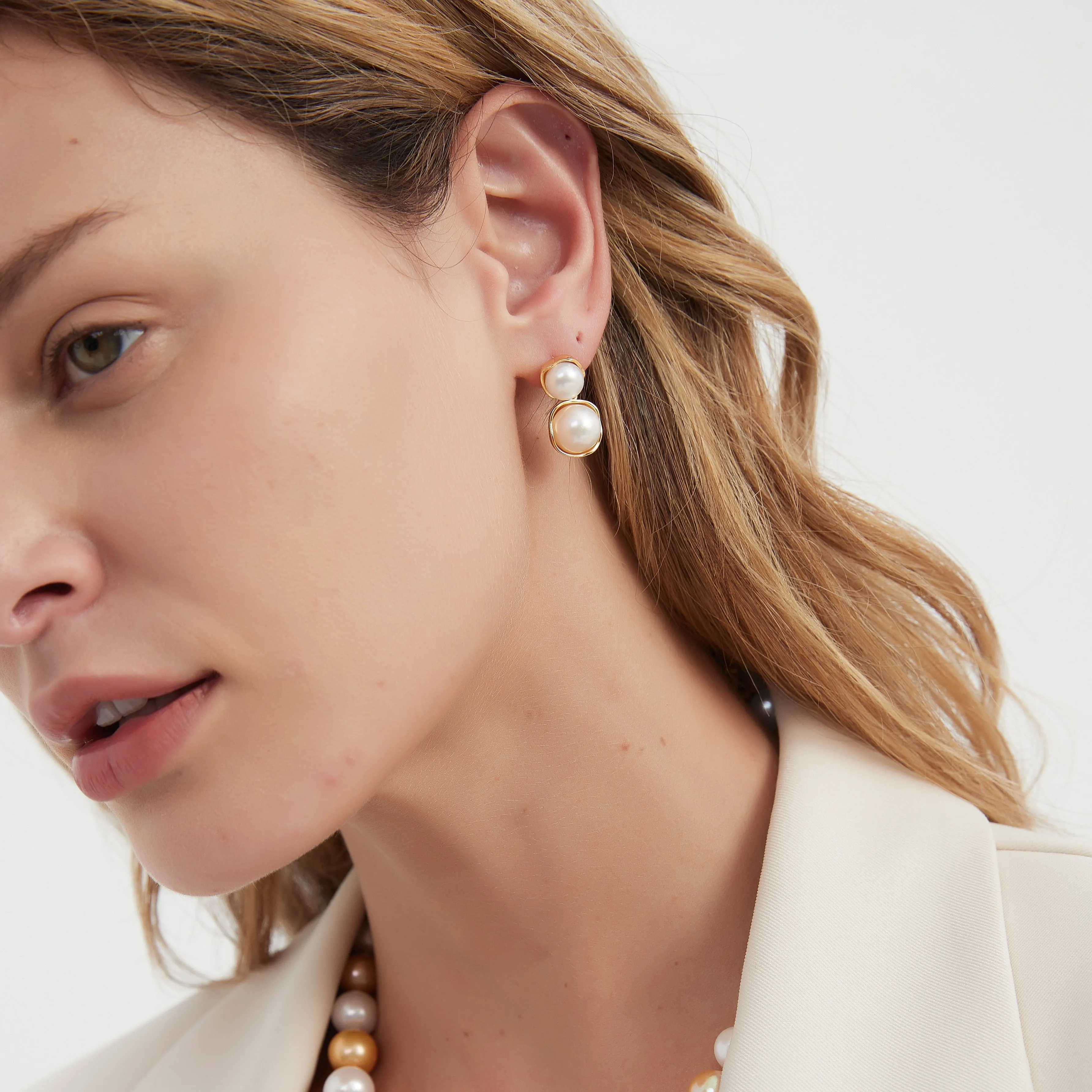 Double Freshwater Pearl & Eulalie  Earrings