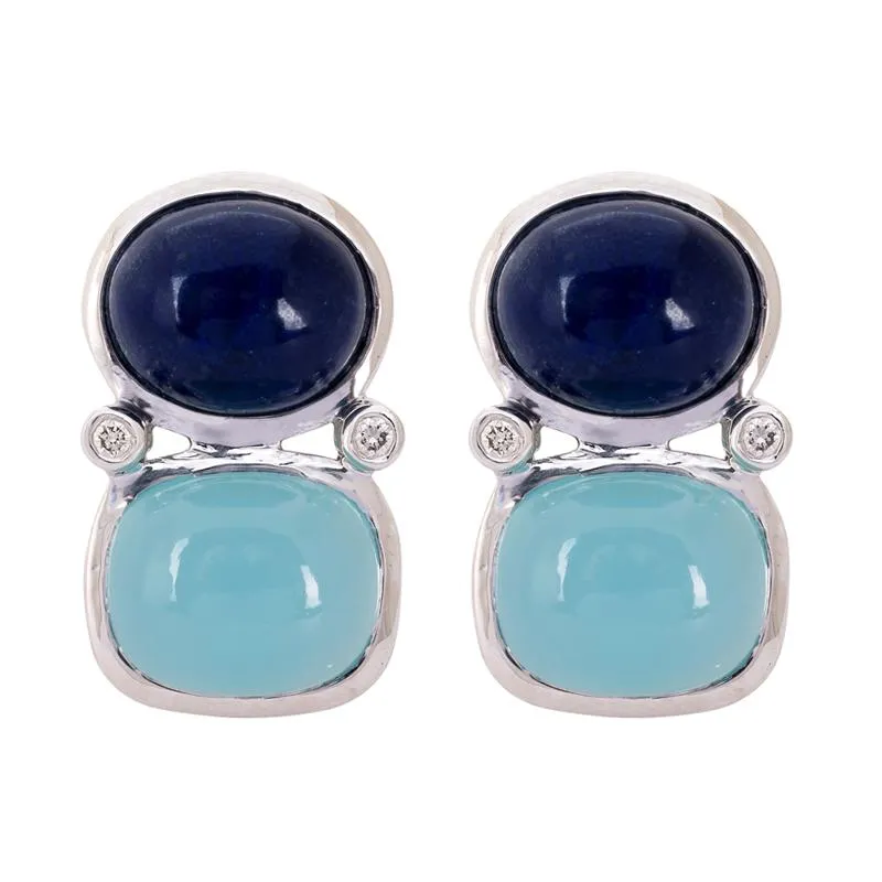 Earrings- Lapis Lazuli, Chalcedony and Diamond  (264GS)