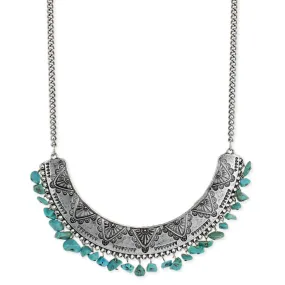 Embossed Bib Turquoise Chips Necklace