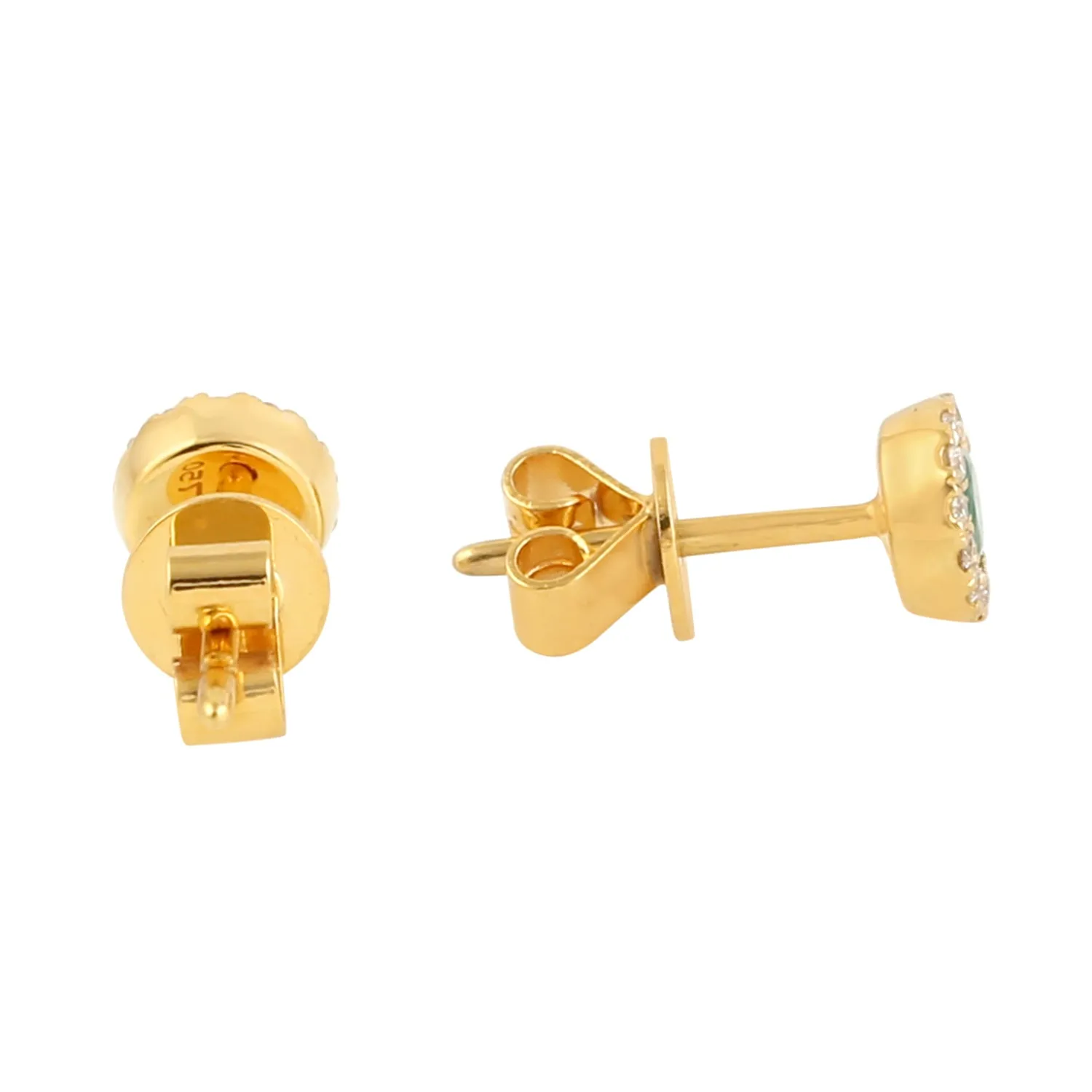 Emerald & Pave Diamond Halo Stud Earrings In 18k Yellow Gold