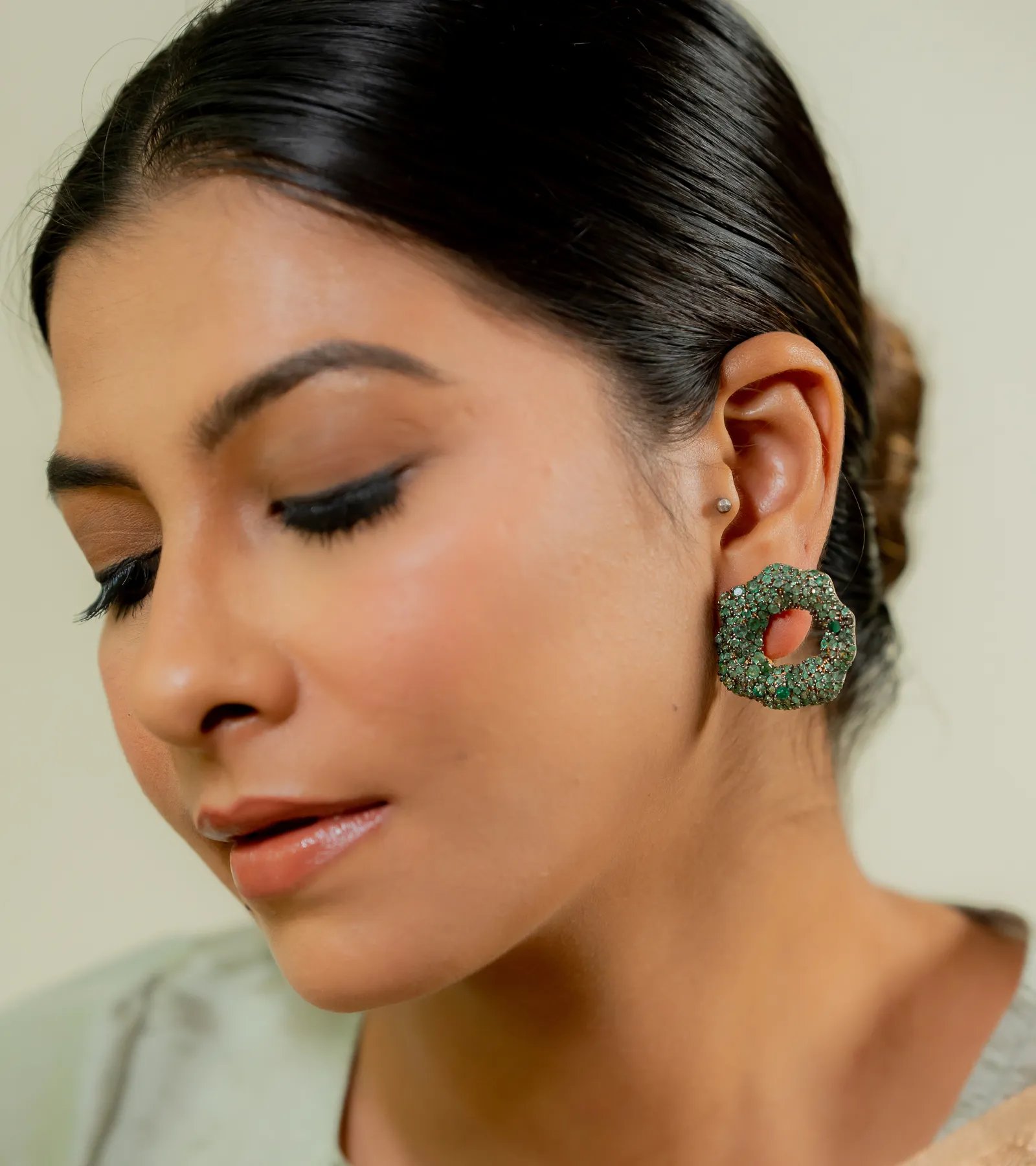 Emerald Asymmetrical Stud | Earrings