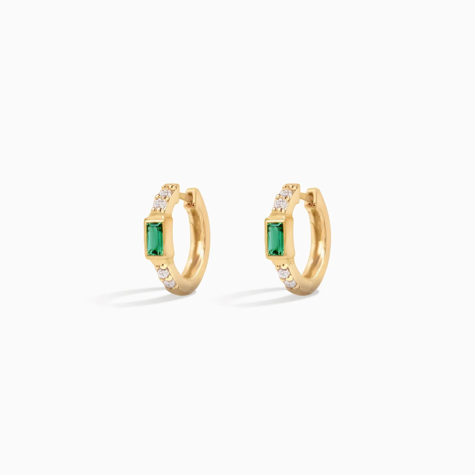 Emerald Baguette Huggie Hoops