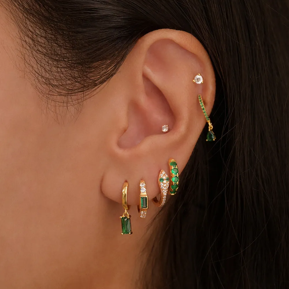Emerald Baguette Huggie Hoops