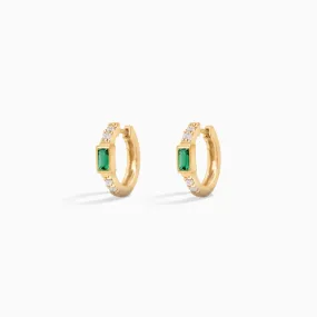 Emerald Baguette Huggie Hoops