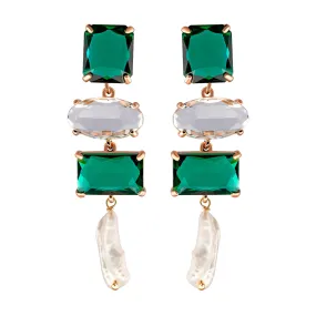 Emerald Dangle Earrings with Baroque Pearls