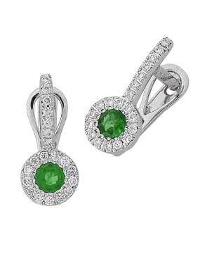 Emerald Earrings - 14ct White Gold Natural Emerald and Diamond Earrings - 767944