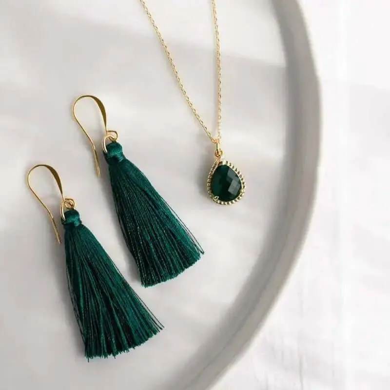 Emerald Green Tassel Earrings