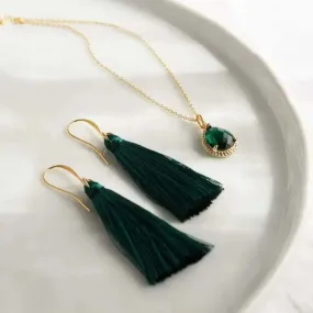 Emerald Green Tassel Earrings