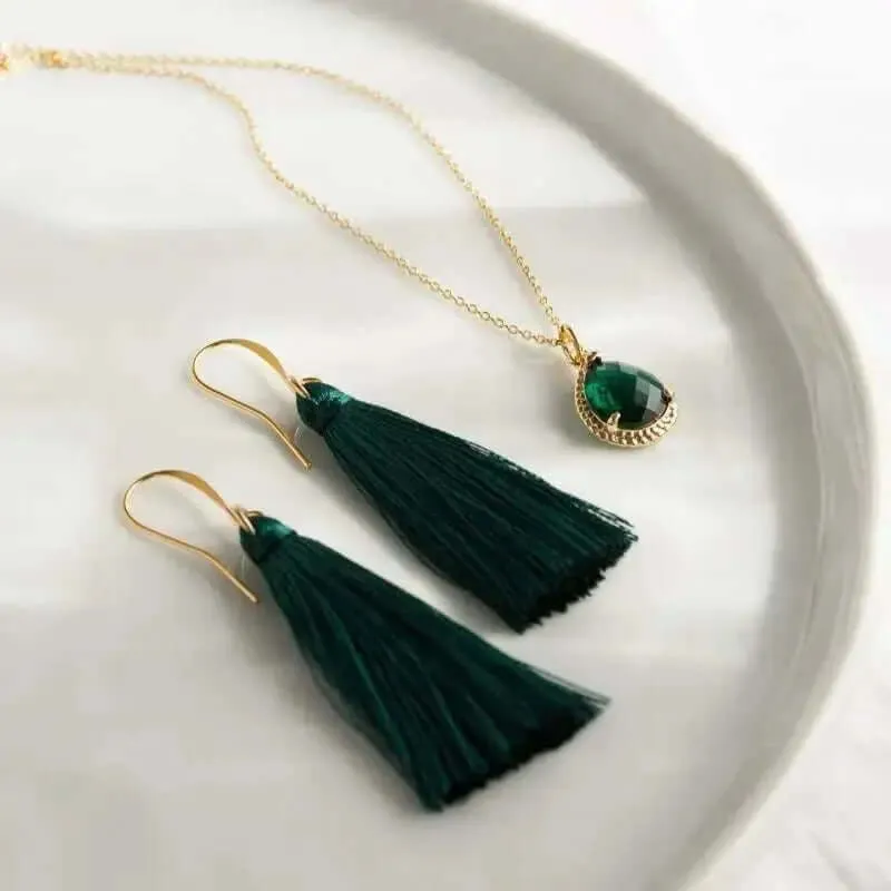 Emerald Green Tassel Earrings