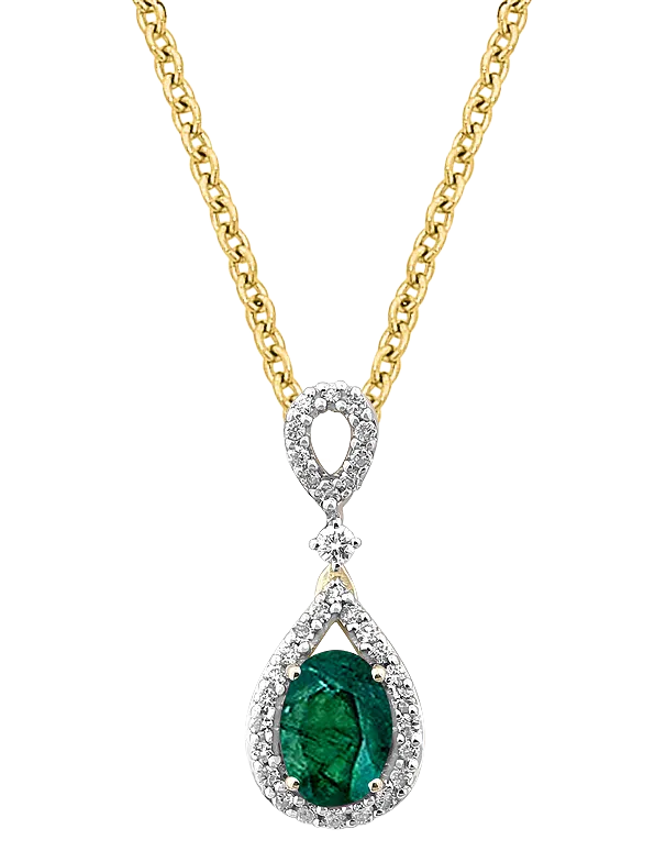Emerald Pendant - 10ct Yellow Gold Emerald & Diamond Pendant - 786288