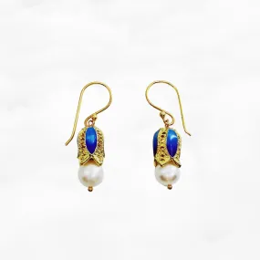 Enamel Floral Pearl Earrings