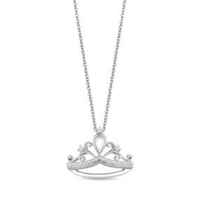 Enchanted Disney Fine Jewelry Sterling Silver 1/10 CTTW Majestic Princess Tiara Pendant