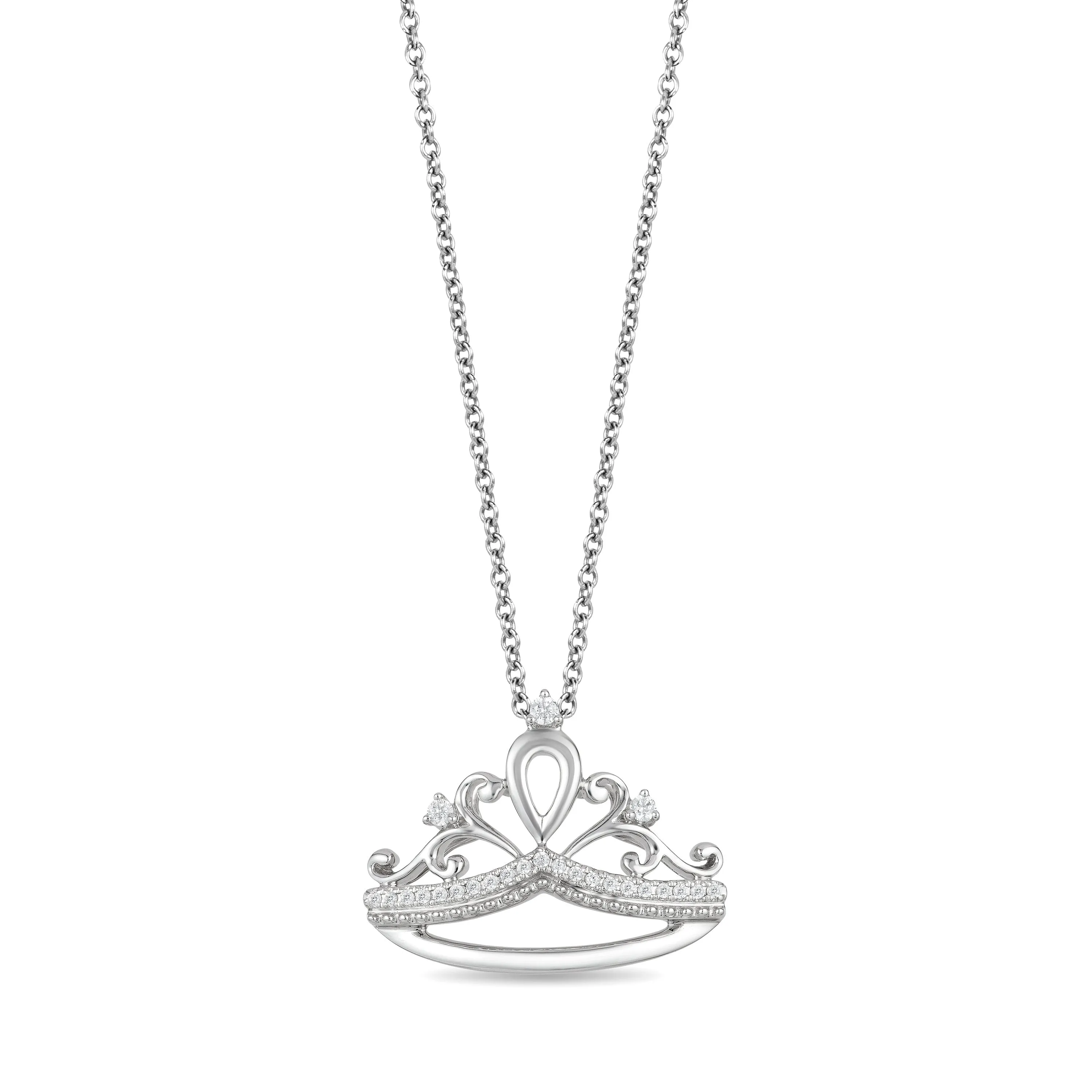 Enchanted Disney Fine Jewelry Sterling Silver 1/10 CTTW Majestic Princess Tiara Pendant