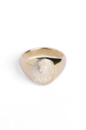 Engraved Fingerprint Gold Plated Oval Signet Ring