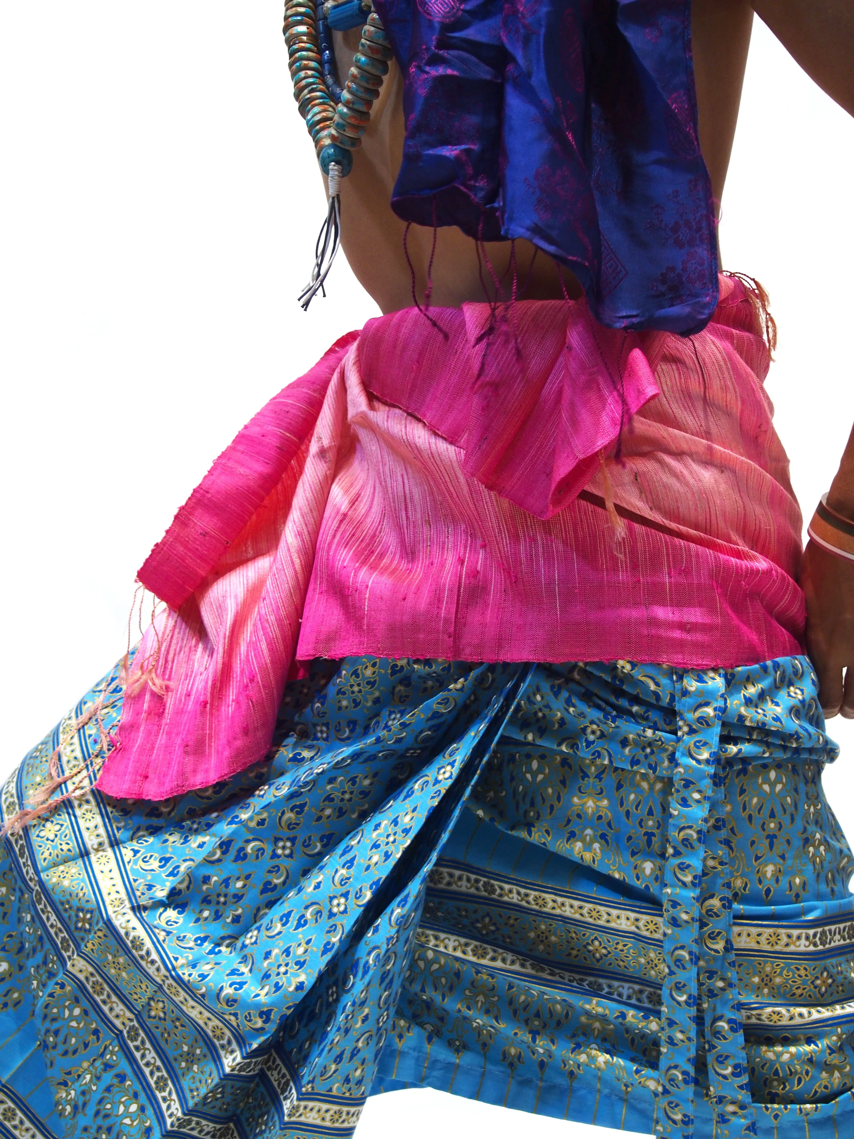 Ensemble 10: Vietnamese 100% Silk Two-Tone Scarf, Royal Blue/Magenta with Thailand Printed Turquoise Wrap Skirt - Each Item Sold Separately