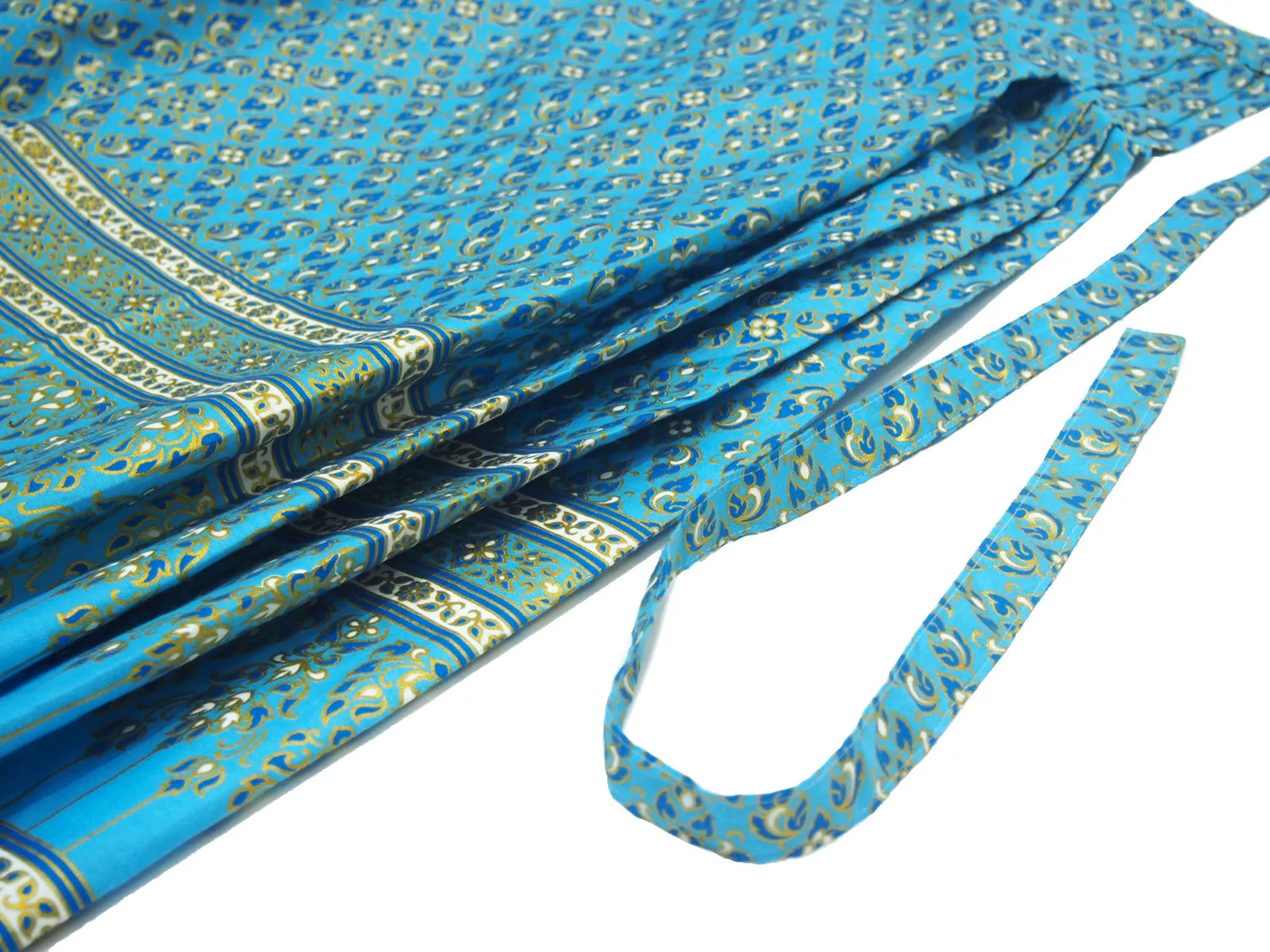 Ensemble 10: Vietnamese 100% Silk Two-Tone Scarf, Royal Blue/Magenta with Thailand Printed Turquoise Wrap Skirt - Each Item Sold Separately