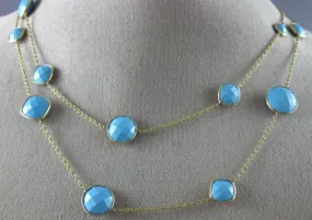 ESTATE LARGE & LONG AAA TURQUOISE 14KT YELLOW GOLD 3D BY THE YARD FUN NECKLACE
