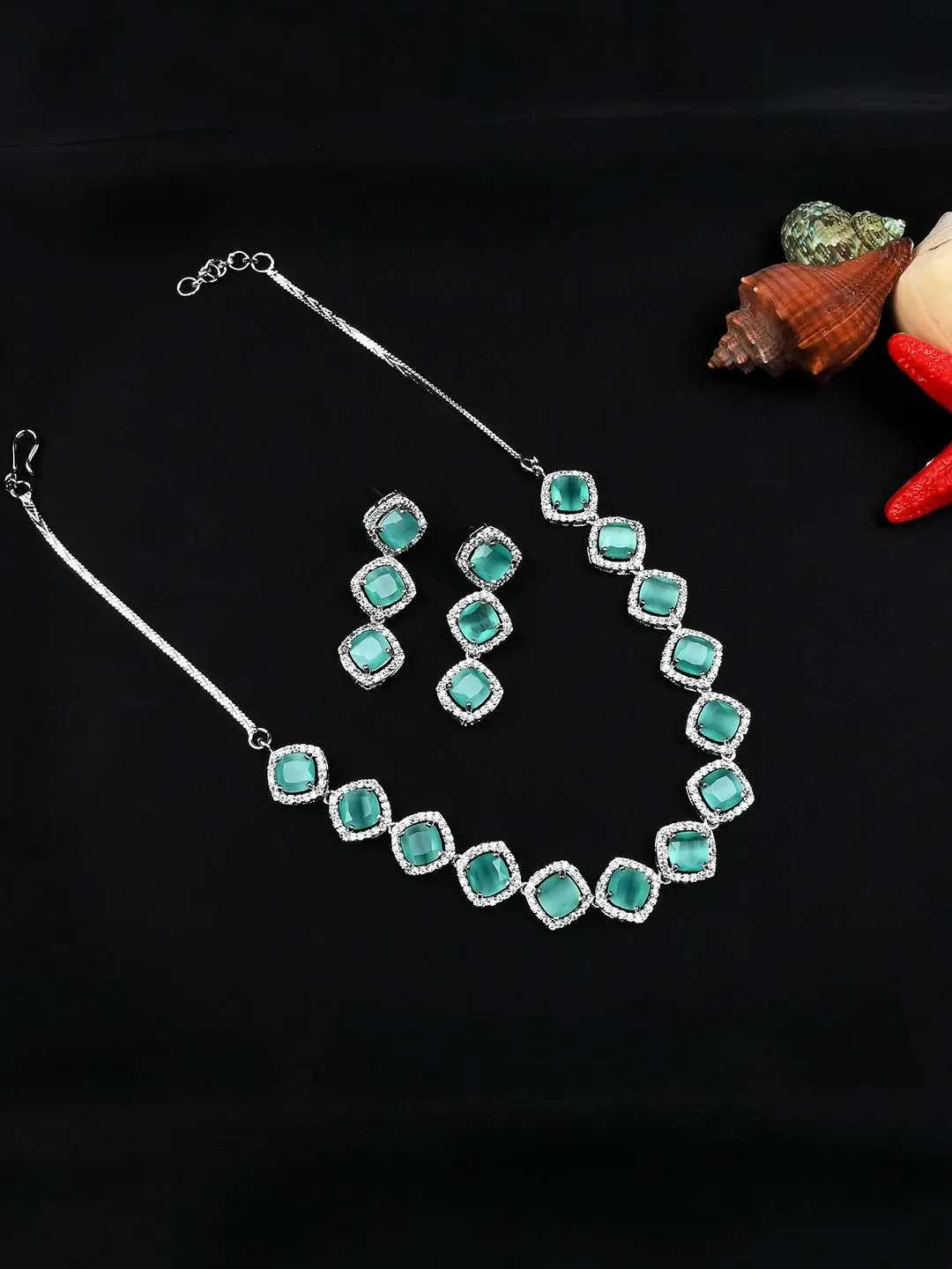 Eternal Sparkle: Tranquil Turquoise AD Sleek Necklace