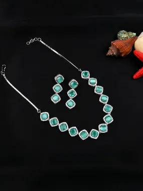Eternal Sparkle: Tranquil Turquoise AD Sleek Necklace