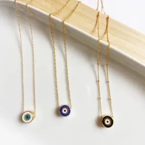Evil Eye Sliding Charm Mid Length Pendant Necklace in Gold (18 inches or adjustable)