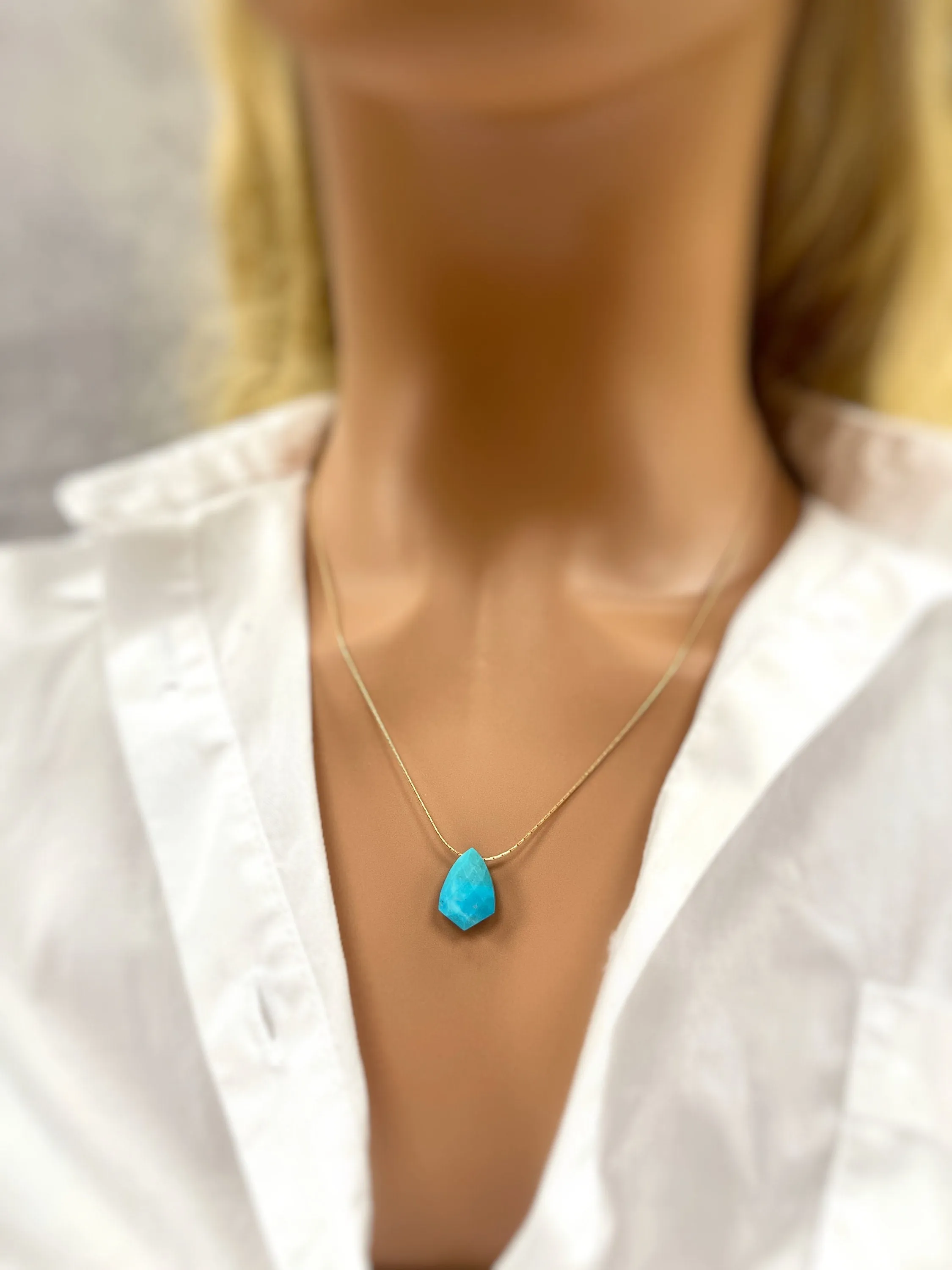 Facetted Turquoise Necklace Sterling Silver Handmade Turquoise Choker
