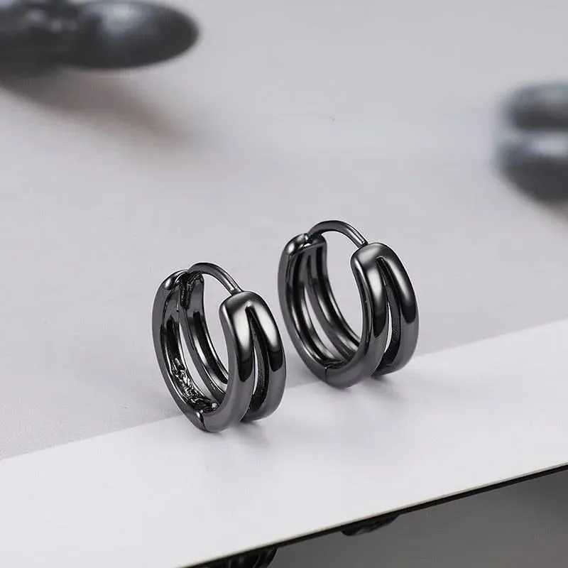 Fashion Punk Multilayer Round Double Stainless Steel Hoop Earrings for Men Hip Hop Party Earring Perforated Stud Mens Jewellery