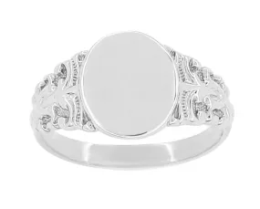 Fleur-de-Lis Victorian Oval Signet Ring in 14 Karat White Gold