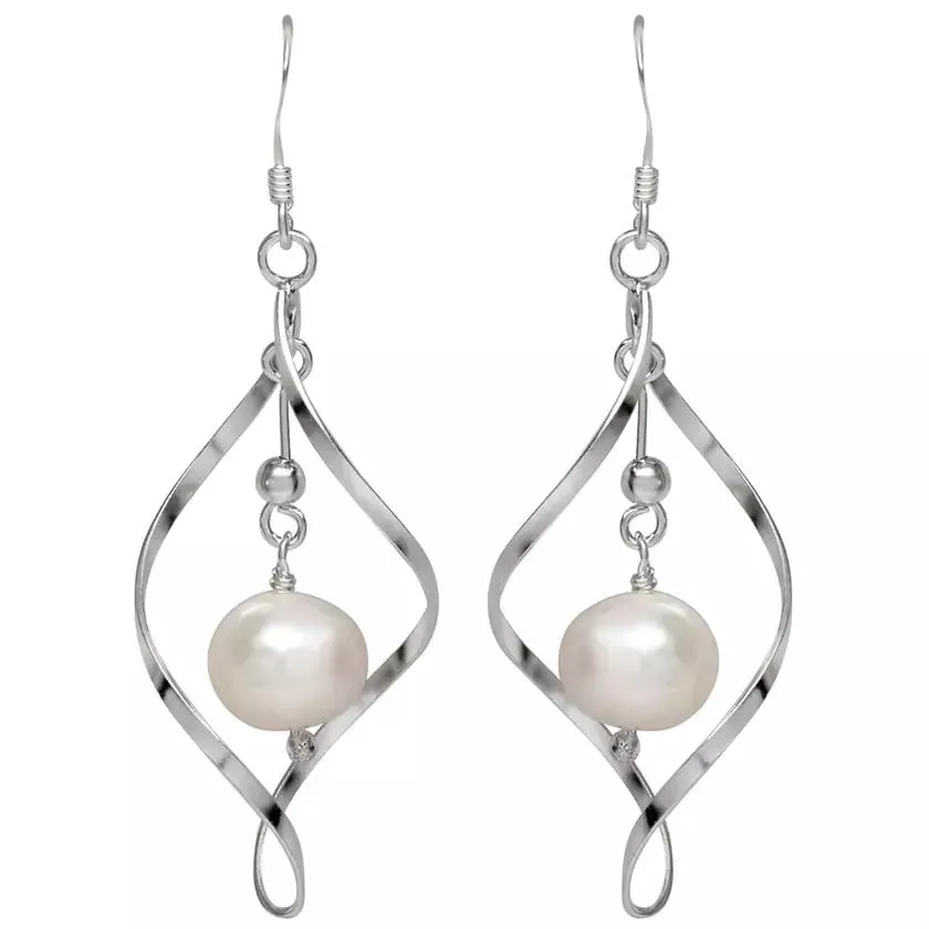 Freshwater Pearl Dangle Earrings in Sterling Silver