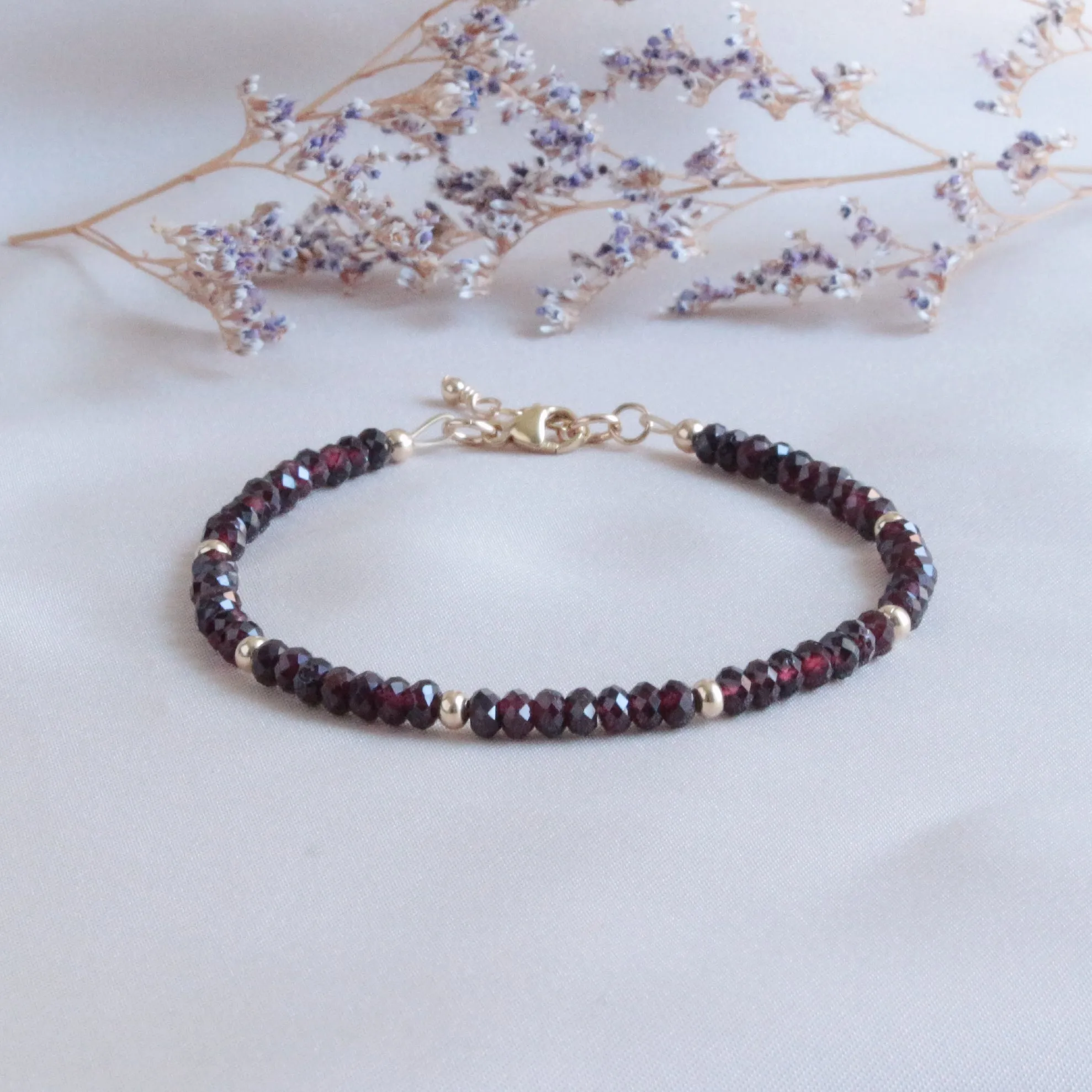 Garnet & Gold Bead Minimalist Bracelet