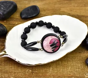 Garnet, Rose Gold & Black Cabochon Stretch Bracelet