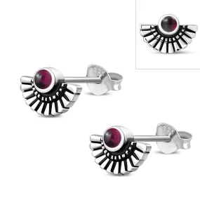 Garnet Stone Ethnic Style Sterling Silver Stud Earrings