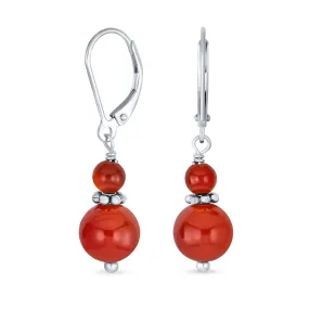 Gemstone Blue Lapis Lazuli Red Carnelian Dangle Earrings Sterling Silver Leverback