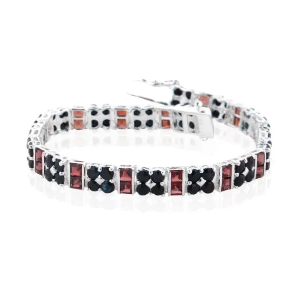 Genuine Sapphire Garnet Tennis Bracelet Sterling Silver
