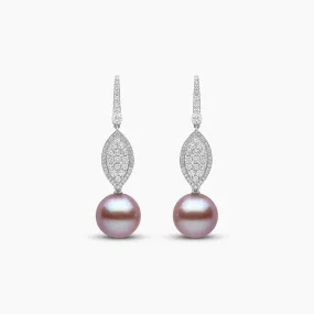Glitz 18K Gold Pink Freshwater Pearl and Diamond Oval Earrings