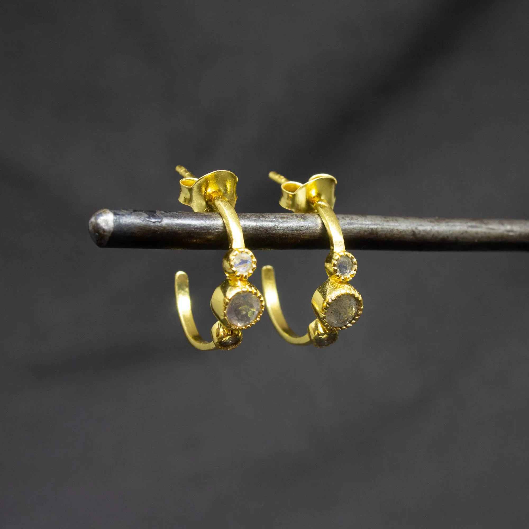 Gold and Gemstone Half Hoops