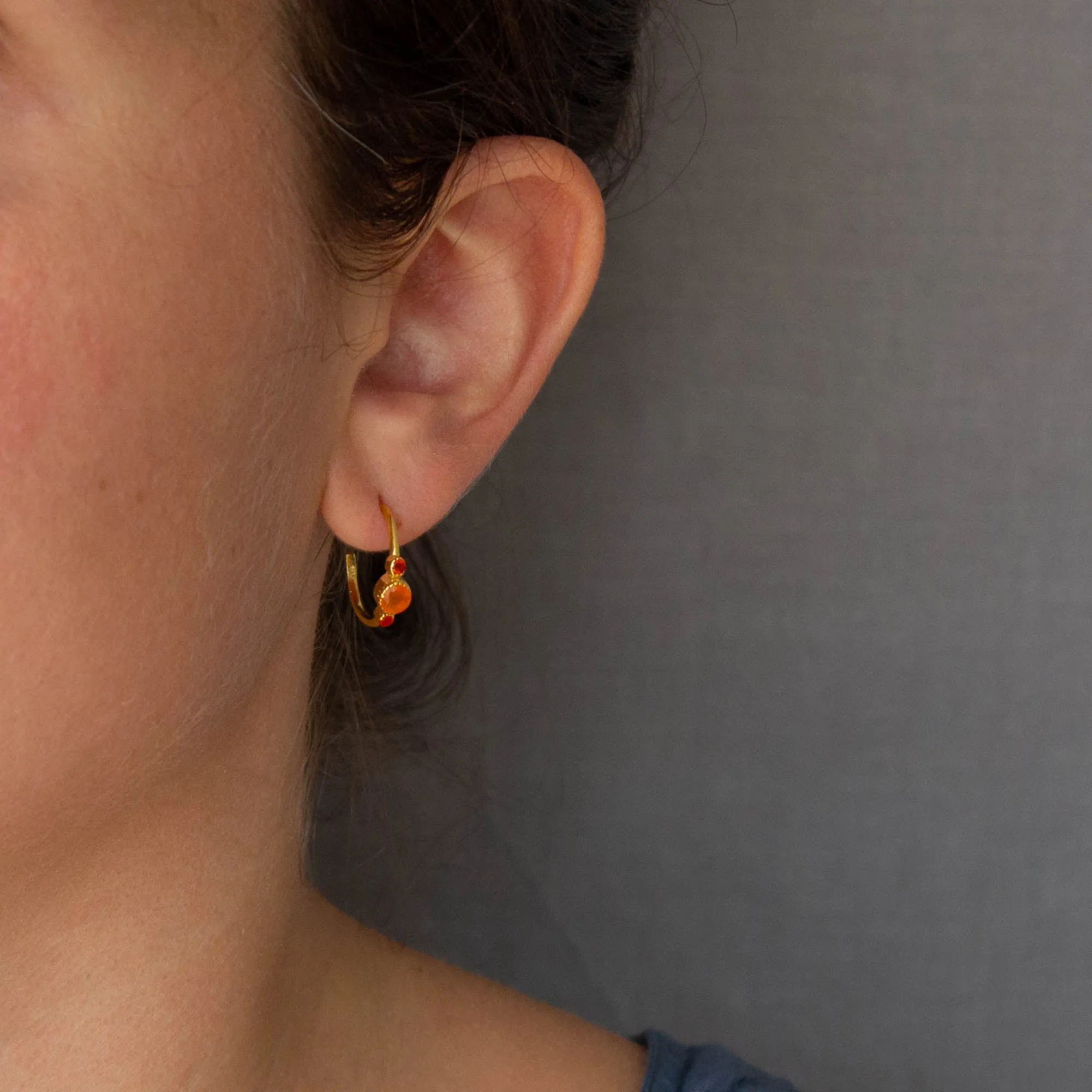 Gold and Gemstone Half Hoops