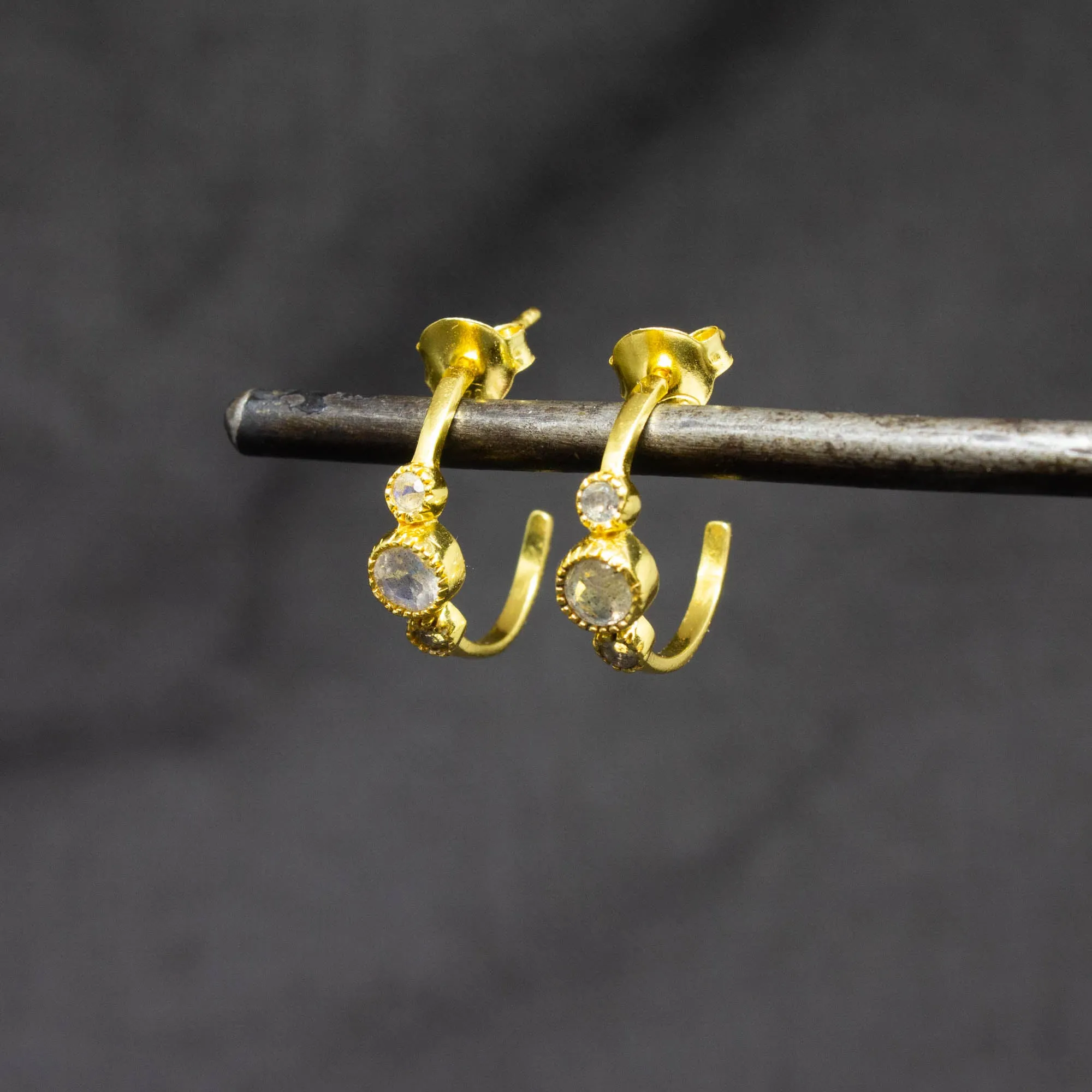 Gold and Gemstone Half Hoops