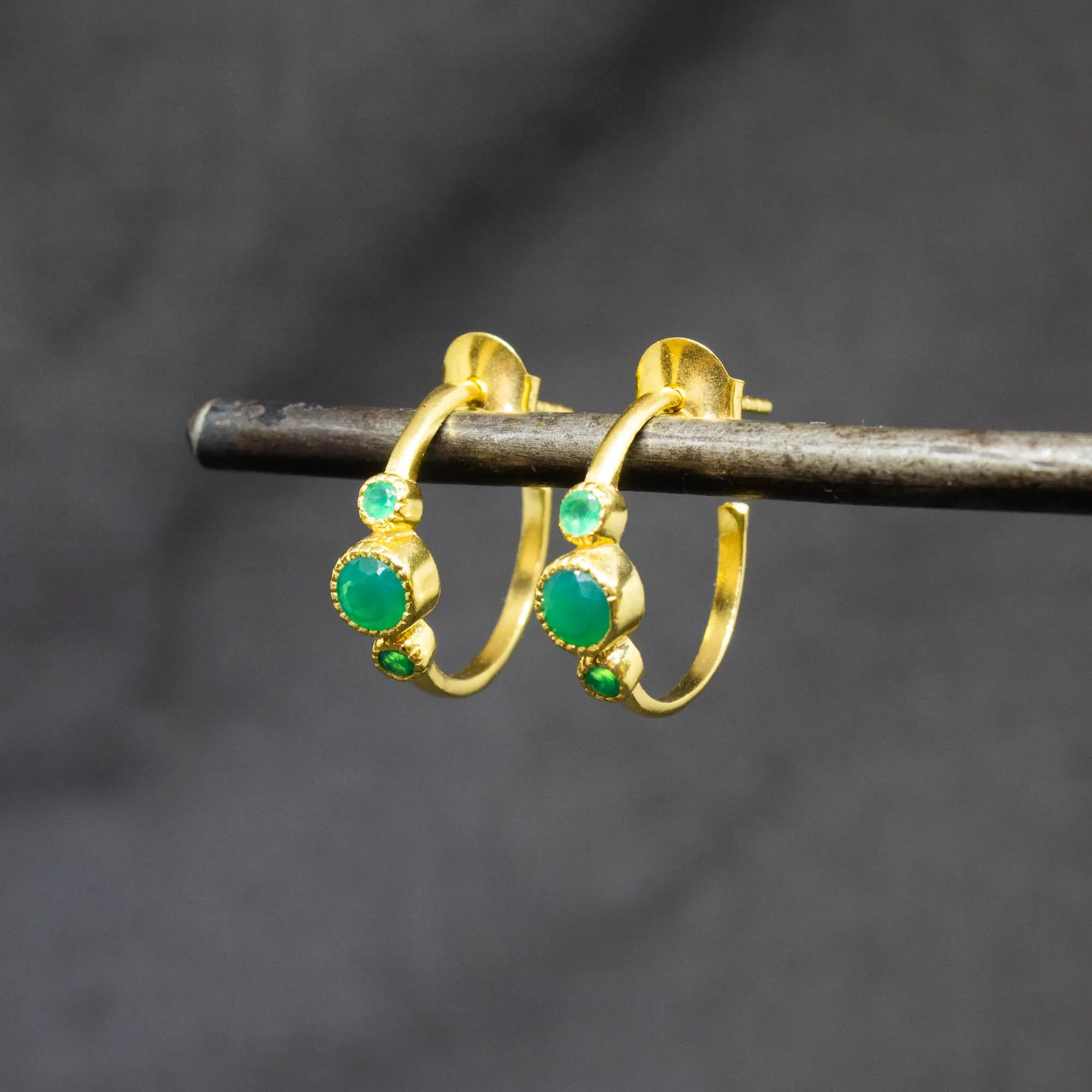 Gold and Gemstone Half Hoops