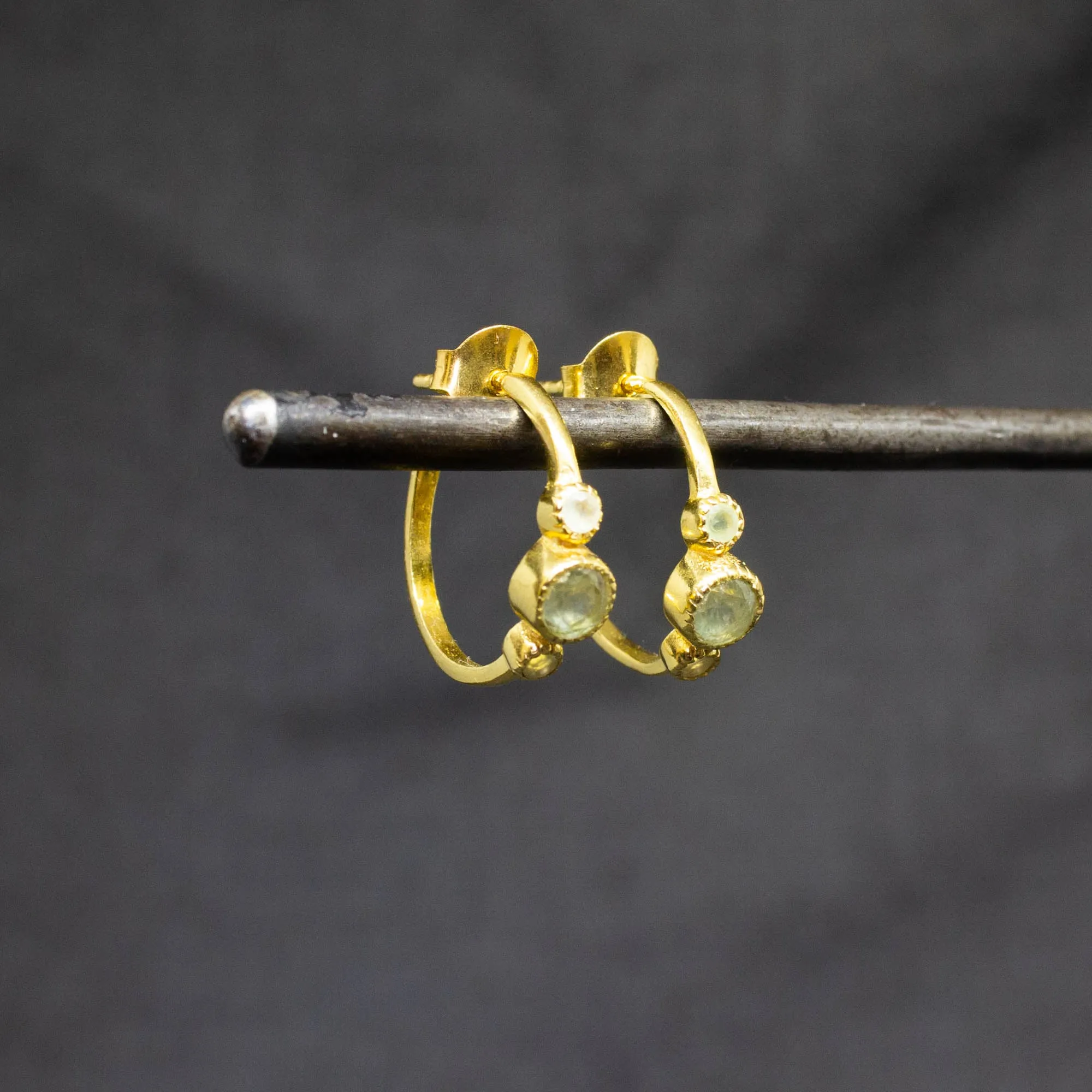 Gold and Gemstone Half Hoops