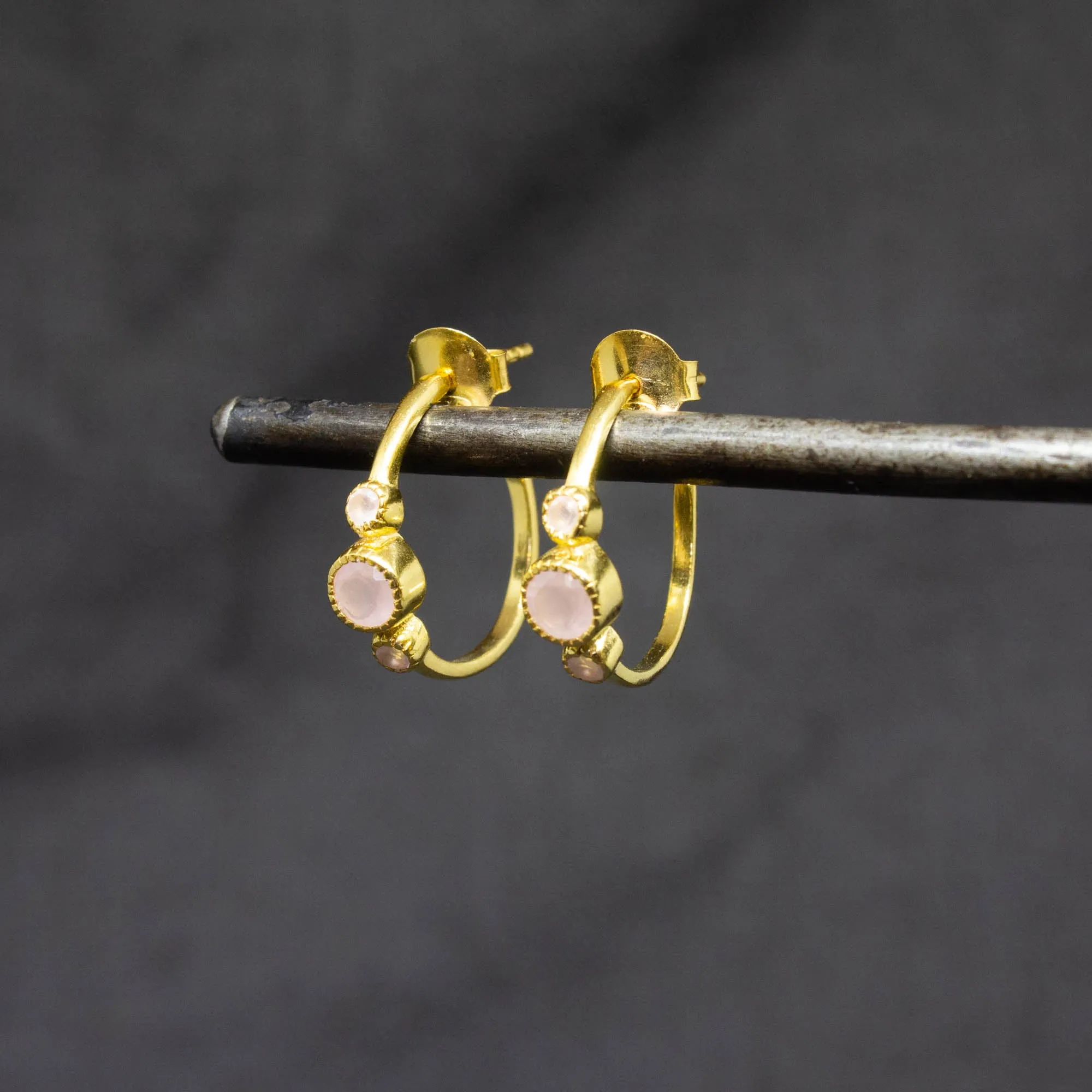 Gold and Gemstone Half Hoops