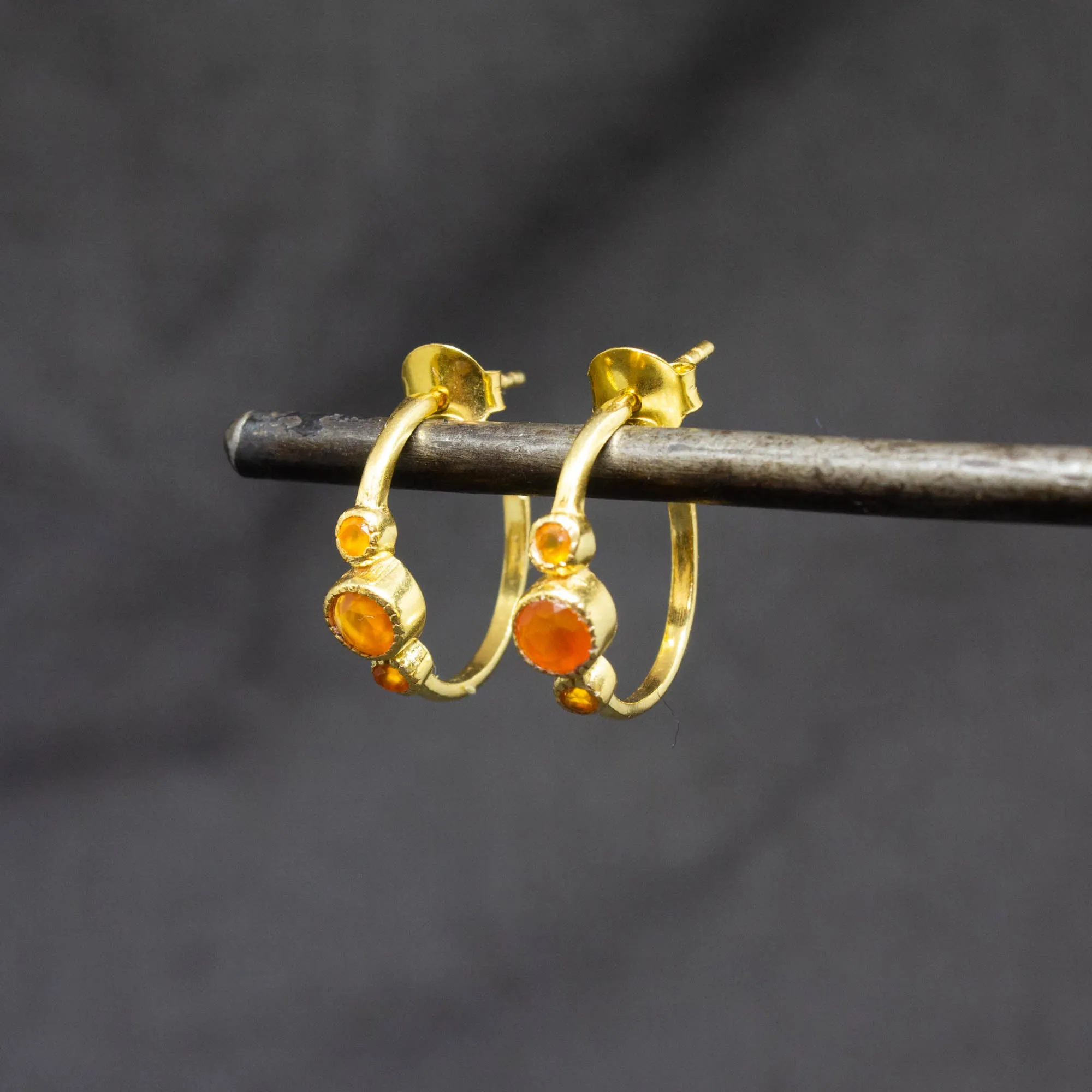 Gold and Gemstone Half Hoops