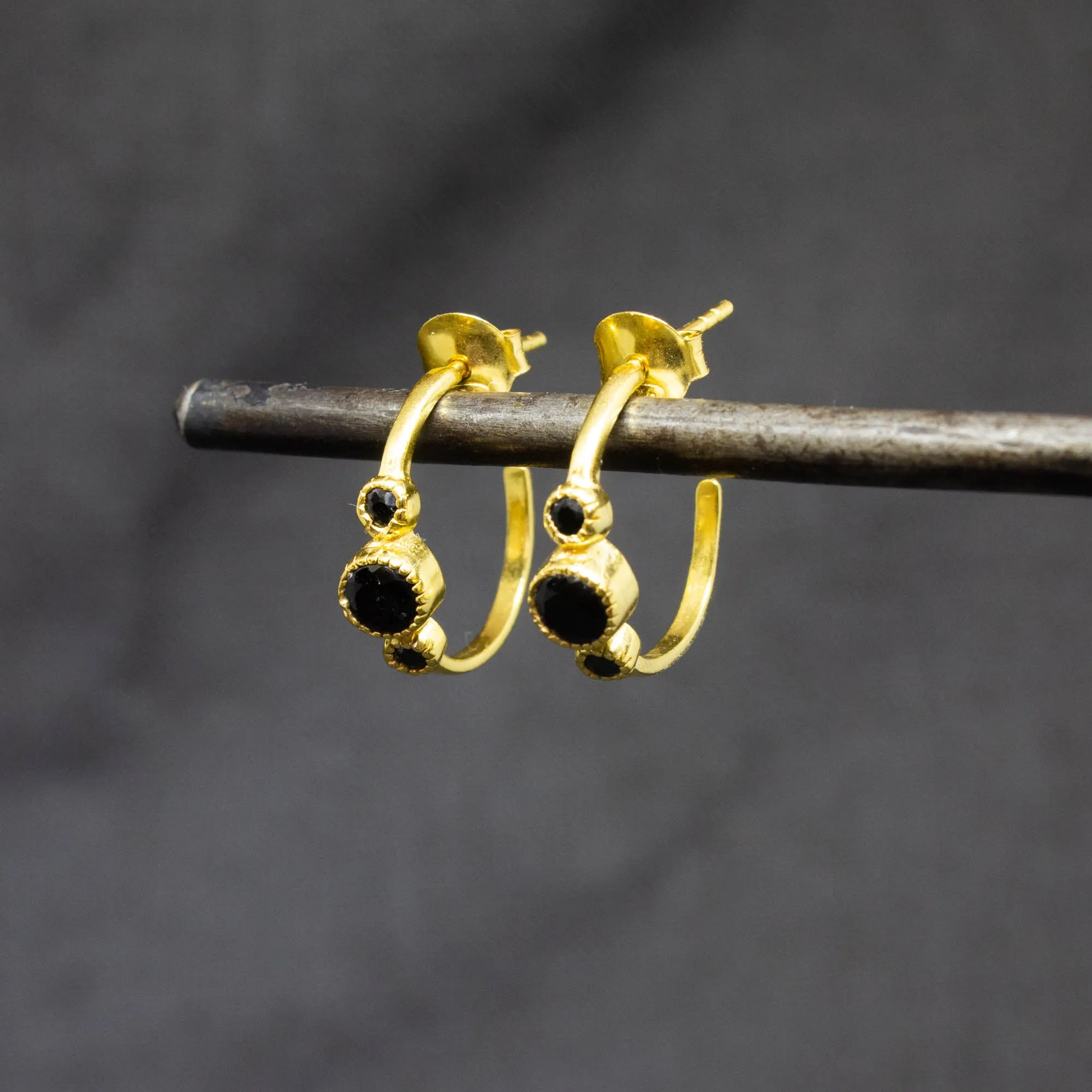 Gold and Gemstone Half Hoops