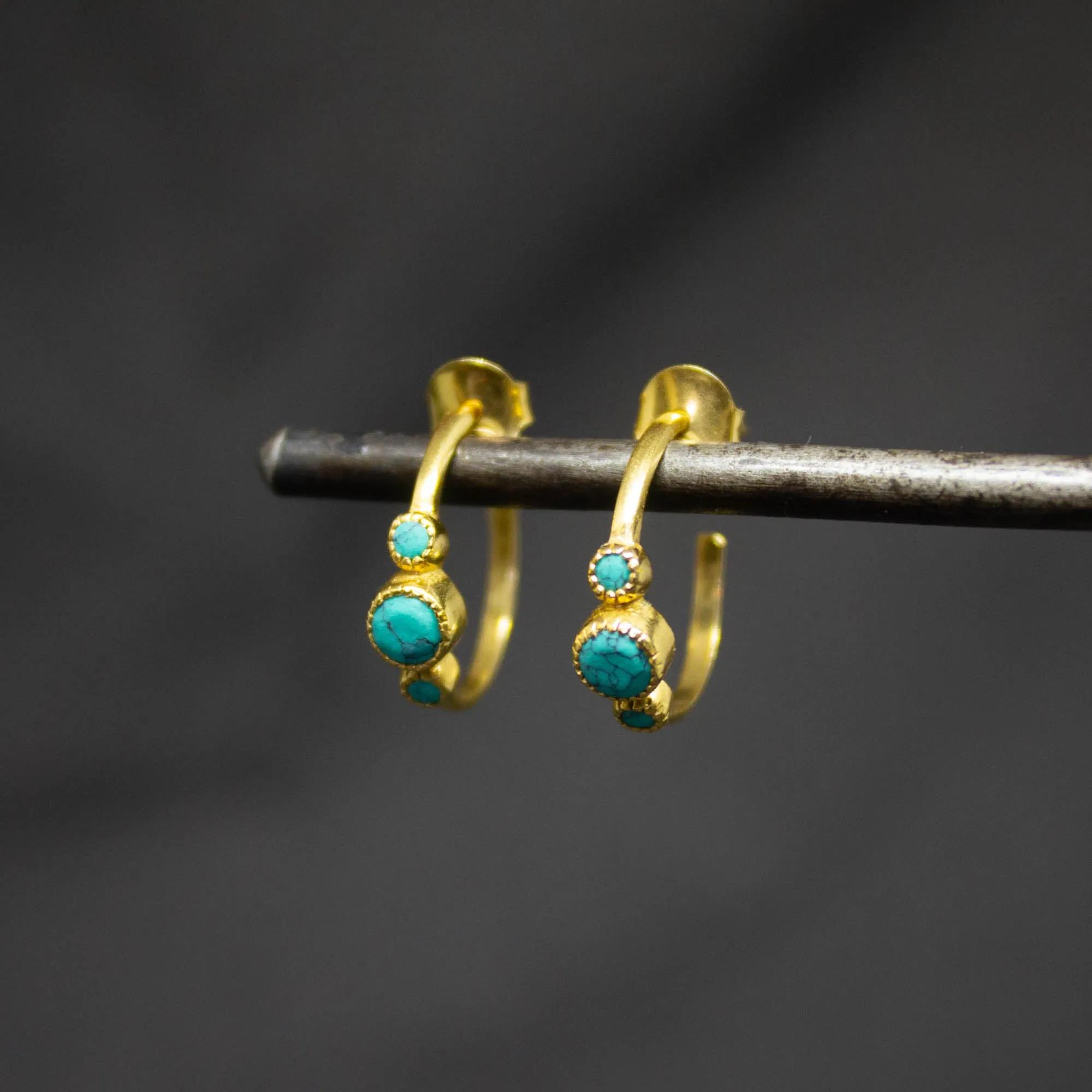 Gold and Gemstone Half Hoops