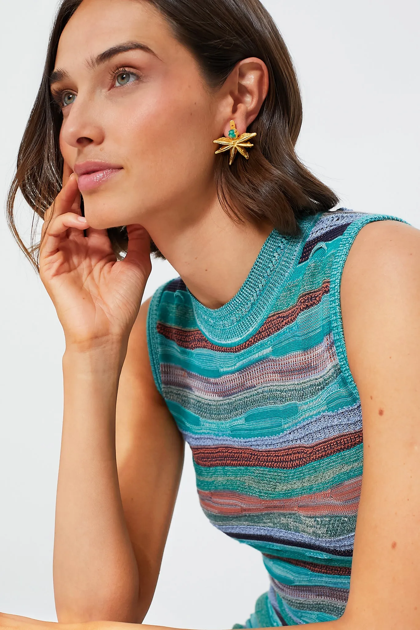 Gold Anise Earjacket and Rough Emerald